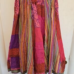Bohemian Festival Maxi Skirt in Pink and Multicolor